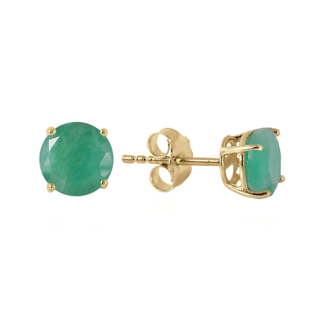 14K. SOLID GOLD STUD EARRINGS WITH NATURAL EMERALDS (Yellow Gold)